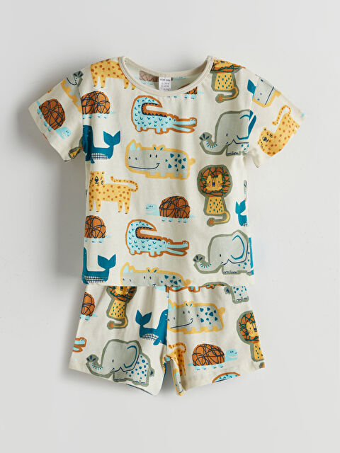 LCW baby Dinozor Baskılı Erkek Bebek Tişört ve Şort 2'li - S5OB57Z1-LRR