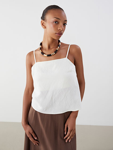 LCW Vision Kare Yaka Askılı Modal Karışımlı Crop Bluz - S5OB69Z8-TAW