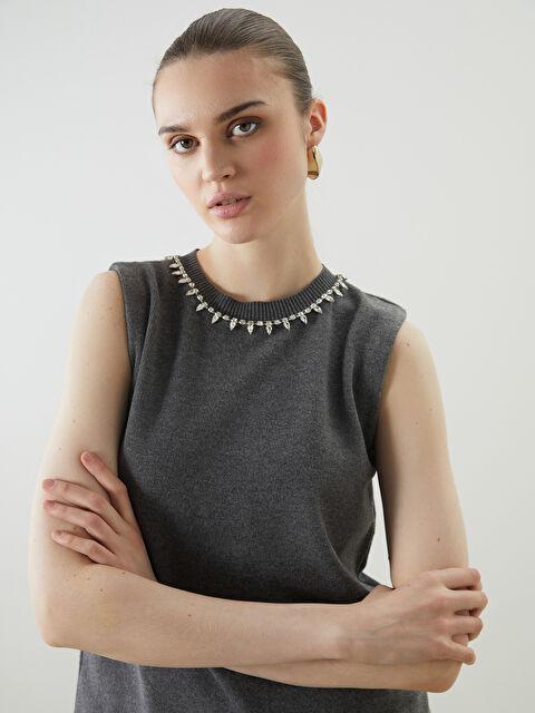 LCW Vision Bisiklet Yaka Taşlı Kadın Triko Bluz - S5OB86Z8-D5D