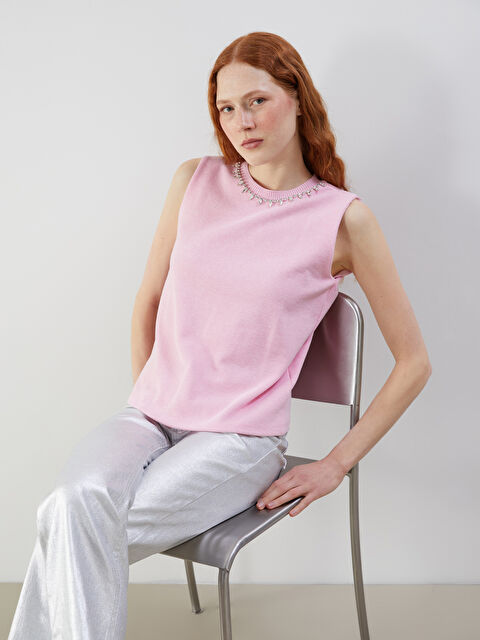 LCW Vision Bisiklet Yaka Taşlı Kadın Triko Bluz - S5OB86Z8-DMT