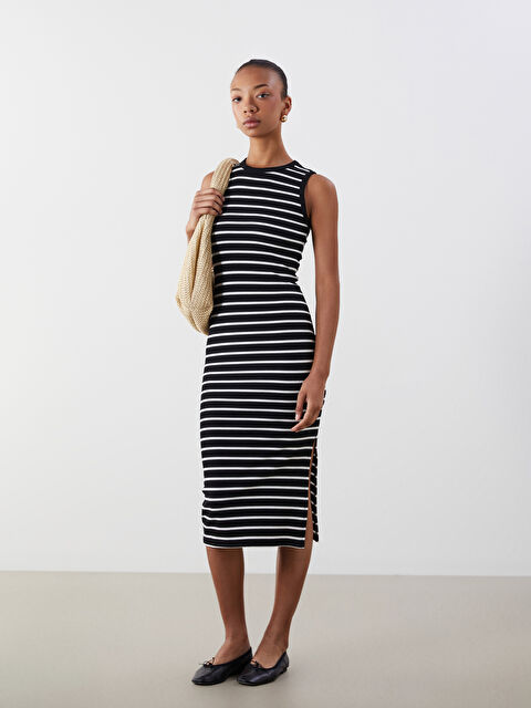 LCW Vision Bisiklet Yaka Çizgili Bodycon Elbise - S5OB88Z8-LEG