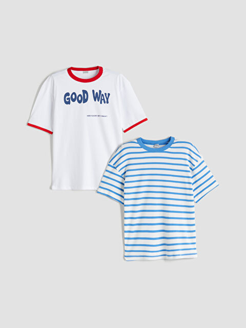 LCW Kids Bisiklet Yaka Erkek Çocuk Tişört 2'li - S5OB93Z4-LEN