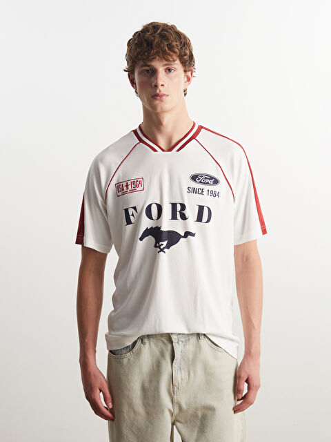XSIDE V Yaka Ford Lisanlı Kısa Kollu Erkek Tişört - S5OC17Z8-R9J