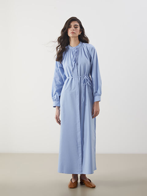 LCW Modest Bağlamalı Yaka Poplin Gömlek Elbise - S5OC51Z8-ZG8