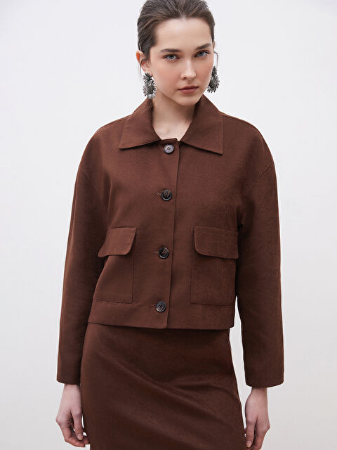 Soulife Gömlek Yaka Kadın Süet Görünümlü Ceket - S5OC67Z8-J0W