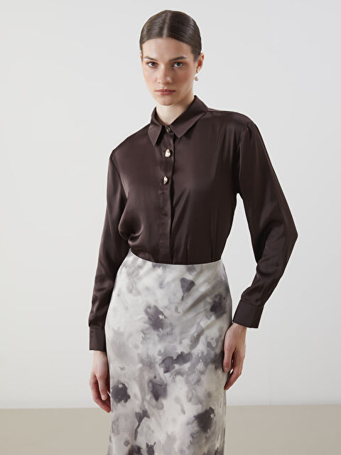 LCW Modest Loose Fit Saten Kadın Gömlek Tunik - S5OD65Z8-DJ7