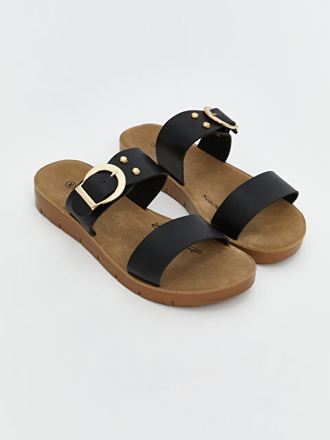 LCW STEPS Deri Görünümlü Çift Bantlı Kadın Terlik - S5OE58Z8-CVL