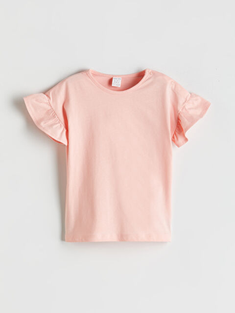 LCW baby Bisiklet Yaka Kolu Fırfırlı Kız Bebek Tişört - S5OF03Z1-VHL