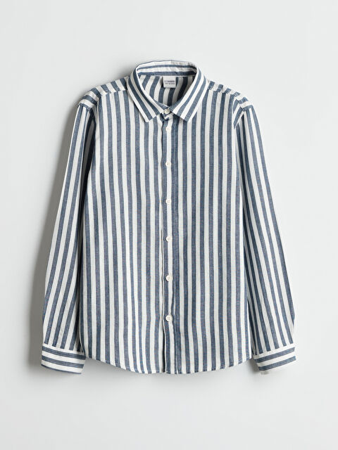 LCW Kids Çizgili Keten Karışımlı Erkek Çocuk Gömlek - S5OF12Z4-LEN