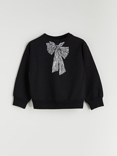 LCW Kids سويتشيرت بنات مطبوع بكول مدور و فيونكة - S5OF19Z4-CVL