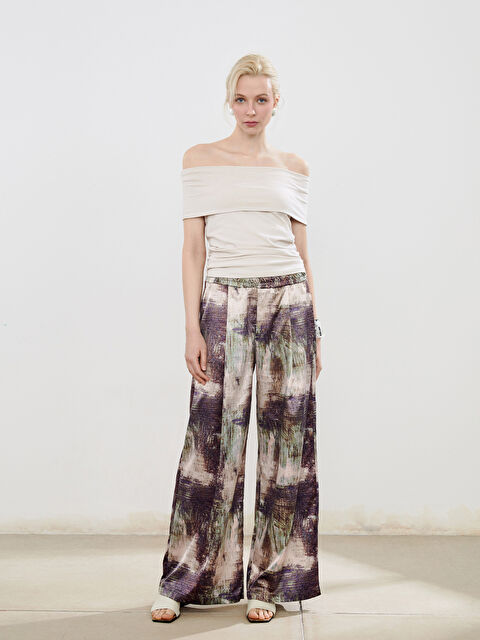 Soulife Beli Lastikli Desenli Geniş Paça Kadın Pantolon - S5OF34Z8-LQV