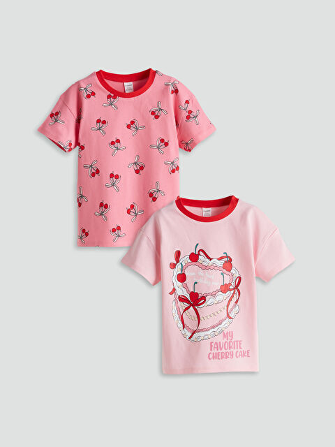 LCW Kids Bisiklet Yaka Baskılı Kız Çocuk Tişört 2'li - S5OF40Z1-GAT