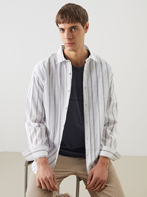 XSIDE Regular Fit Uzun Kollu Keten Görünümlü Erkek Gömlek - S5OF41Z8-LFY