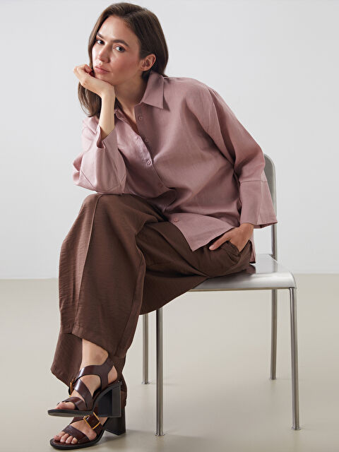 LCWAIKIKI Classic %100 Keten Kadın Gömlek - S5OF42Z8-GW8