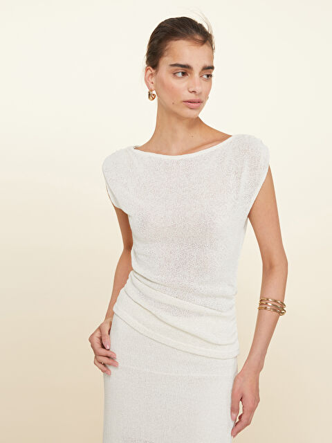 LCW Vision Slash Neck Ruched Blouse - S5OG38Z8-R9J