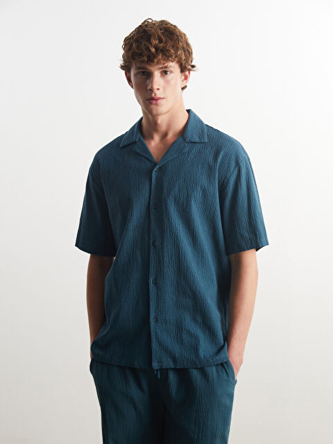 XSIDE Rahat Kalıp Kısa Kollu Erkek Dokulu Gömlek - S5OG41Z8-YVC