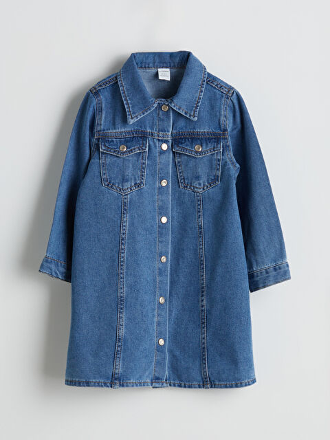 LCW Kids Basic Uzun Kollu Kız Çocuk Jean Elbise - S5OG60Z1-507