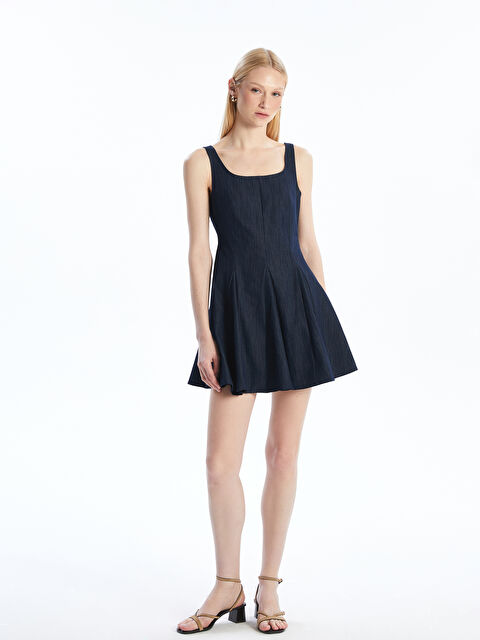 LCW Vision Kare Yaka Mini Jean Elbise - S5OH41Z8-309