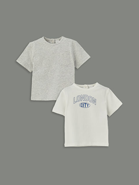 LCW baby Bisiklet Yaka Baskılı Erkek Bebek Tişört 2'li - S5OH70Z1-R9J