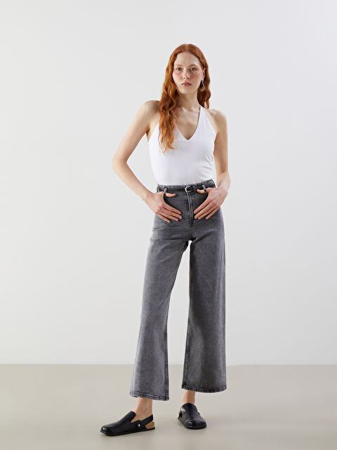 LCW Jeans Beli Kemerli Wideleg Kadın Jean Pantolon - S5OH98Z8-GRD