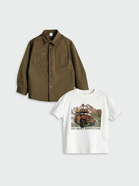 LCW Kids Erkek Çocuk Gabardin Gömlek ve Tişört 2'li - S5OI27Z1-CTY