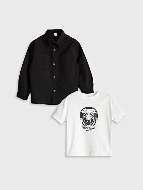 LCW Kids Erkek Çocuk Gabardin Gömlek ve Tişört 2'li - S5OI27Z1-CVL