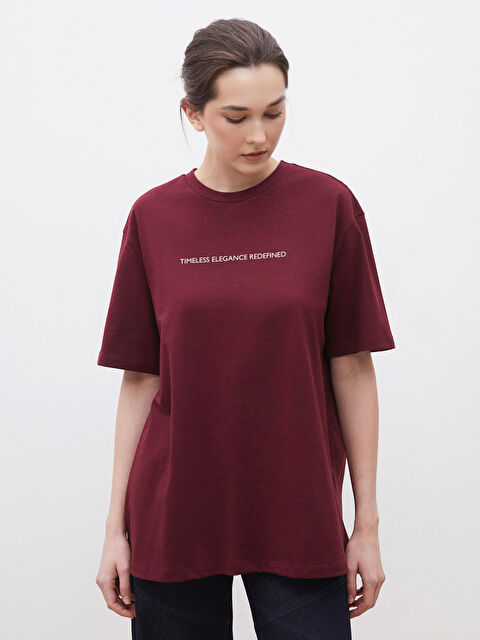 Soulife Bisiklet Yaka Baskılı Oversize Kadın Tişört - S5OI49Z8-CZF