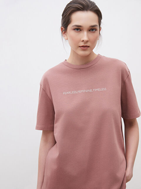 Soulife Bisiklet Yaka Baskılı Oversize Kadın Tişört - S5OI49Z8-GTA