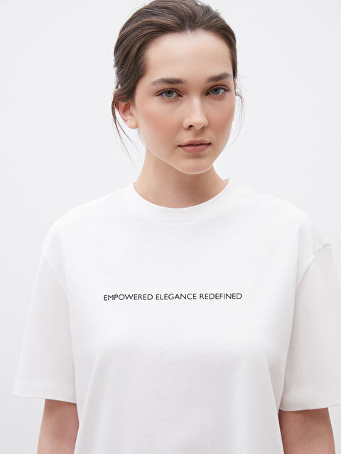 Soulife Bisiklet Yaka Baskılı Oversize Kadın Tişört - S5OI49Z8-J5E