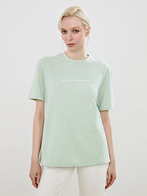 Soulife Bisiklet Yaka Baskılı Oversize Kadın Tişört - S5OI49Z8-CT0