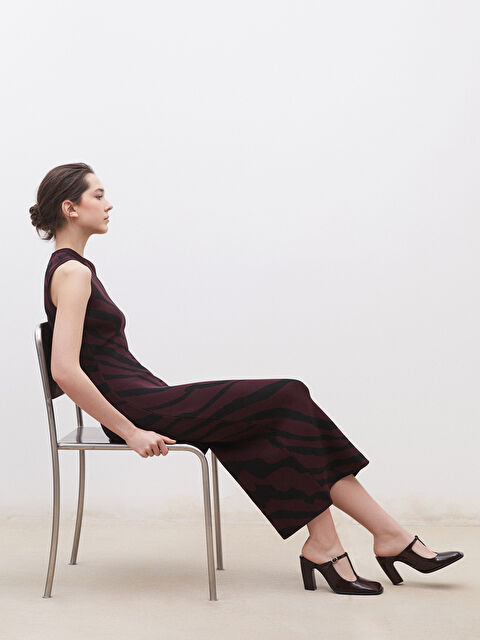 Soulife Dik Yaka Desenli Kadın Triko Elbise - S5OI63Z8-MJA