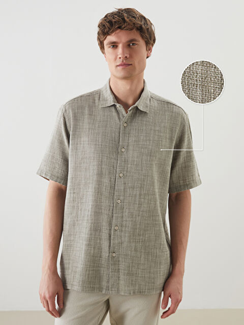 LCW Vision Regular Fit Kısa Kollu Erkek Dokulu Gömlek - S5OJ05Z8-ZWG