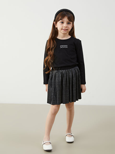 LCW Kids Kalp Nakışlı Kız Çocuk Bluz ve Etek 2'li - S5OK02Z1-CVL