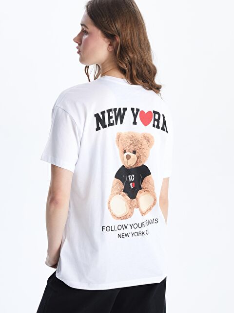 XSIDE Bisiklet Yaka Ayı Teddy Baskılı Kadın Tişört - S5OL06Z8-Q6K