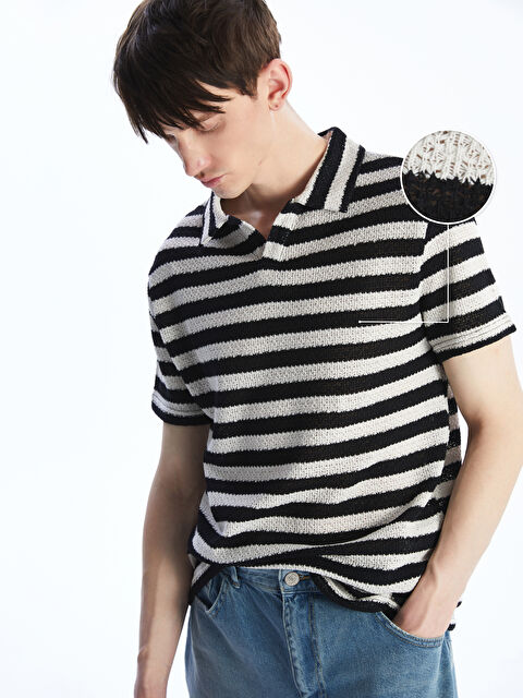 XSIDE Polo Yaka Kısa Kollu Çizgili Erkek Dokulu Tişört - S5OL13Z8-LEG