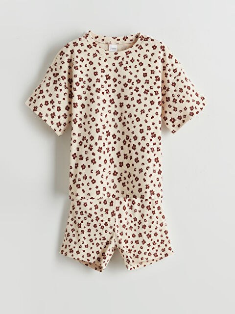 LCW Kids Bisiklet Yaka Çiçekli Kız Çocuk Şortlu Pijama Takımı - S5OL48Z4-LRB