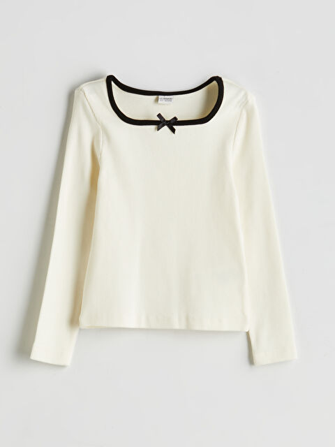 LCW Kids Bisiklet Yaka Fiyonk Detaylı Kız Çocuk Tişört - S5OL61Z4-FDU