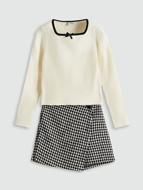 LCW Kids Kare Yaka Kız Çocuk Tişört ve Şort Etek - S5OL62Z4-FDU