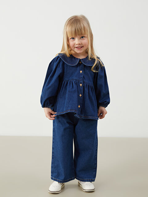 LCW baby Beli Lastikli Kız Bebek Wideleg Jean Pantolon - S5OM30Z1-E46