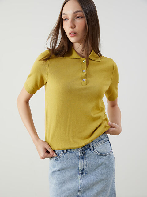 LCW Vision Polo Yaka Kadın Triko Kazak - S5OM32Z8-GBK