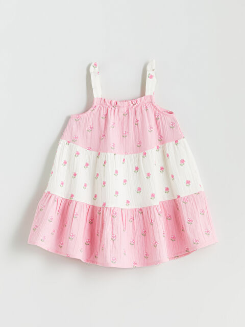 LCW Kids Kare Yaka Çiçekli Kız Çocuk Müslin Elbise - S5OM45Z1-F9C