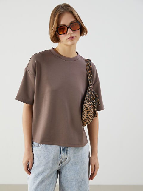 XSIDE Bisiklet Yaka Oversize Kadın Tişört - S5OM57Z8-PS7