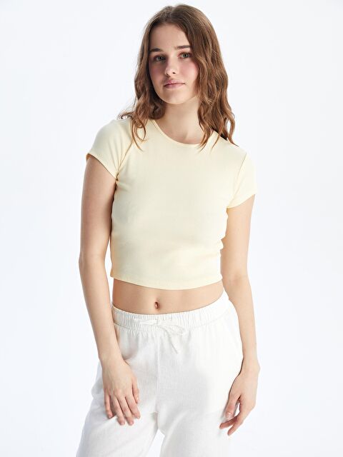 XSIDE Crew Neck Textured Women's Crop Top -S5OM81Z8-DJQ - LC