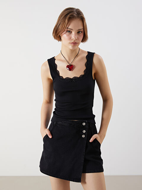 XSIDE U Yaka Dantel Detaylı Kadın Atlet - S5OM98Z8-CVL