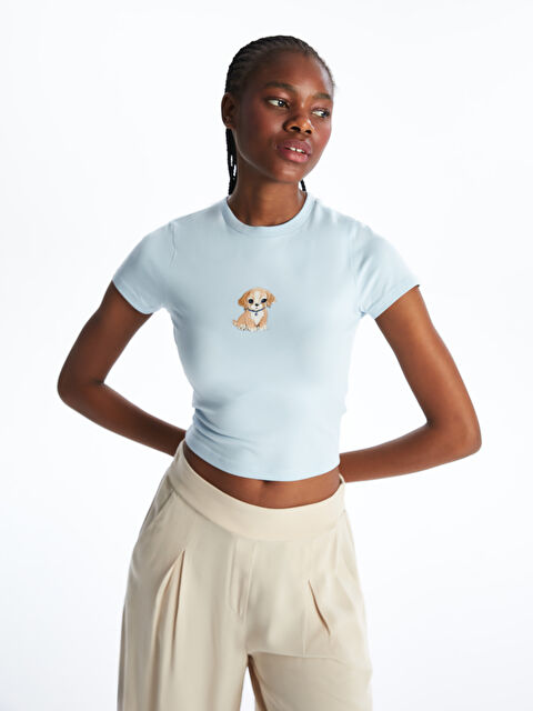 XSIDE Bisiklet Yaka Köpek Baskılı Kadın Crop - S5ON01Z8-CU5