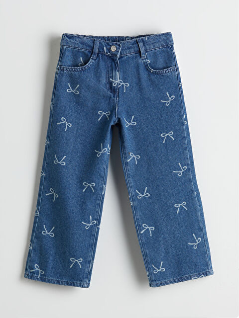 LCW Kids Kurdele Detaylı Wideleg Kız Çocuk Jean Pantolon - S5ON35Z1-507