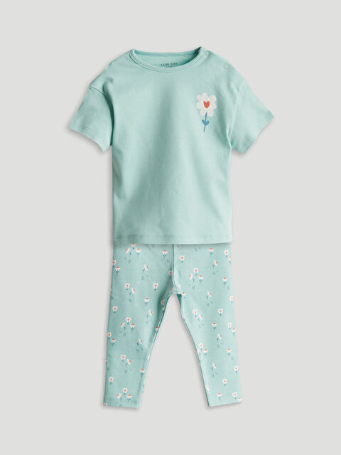 LCW baby Çiçekli Kız Bebek Tişört ve Tayt 2'li - S5OO07Z1-GAQ