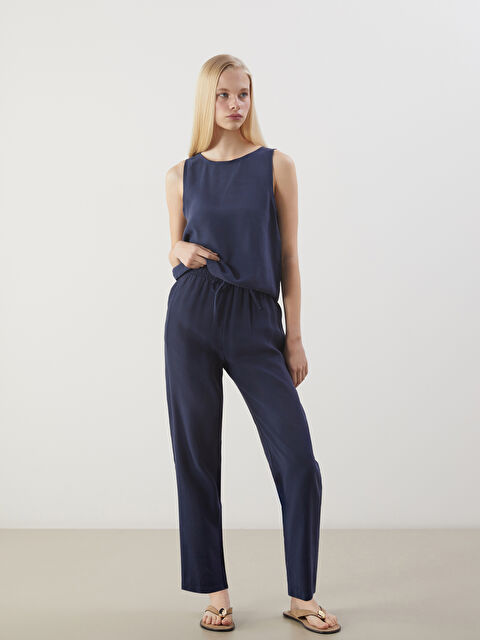 XSIDE Beli Lastikli Keten Görünümlü Kadın Pantolon - S5OO10Z8-CRP