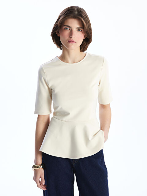 LCW Vision Crew Neck Peplum Blouse - S5OO47Z8-FF7