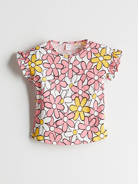 LCW Kids Bisiklet Yaka Çiçekli Kız Çocuk Tişört - S5OO96Z1-LRA